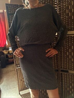 Jessica Howard Metallic Black Silver Knit Dress - Shimmery Two-Piece Look 10